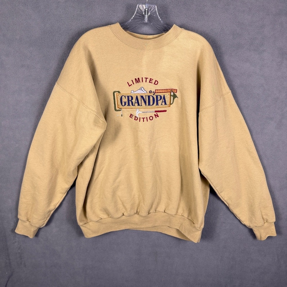 MC Sport Sweatshirt Mens XL Beige‎ Genuine Grandpa Tools Embroidered Pullover